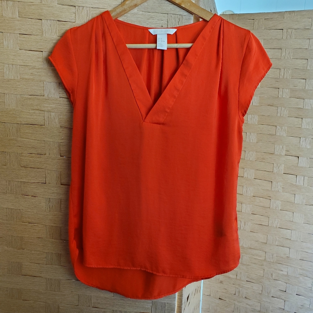 H&M Blouse Size 2 Burnt Orange V-Neck Cap Sleeve